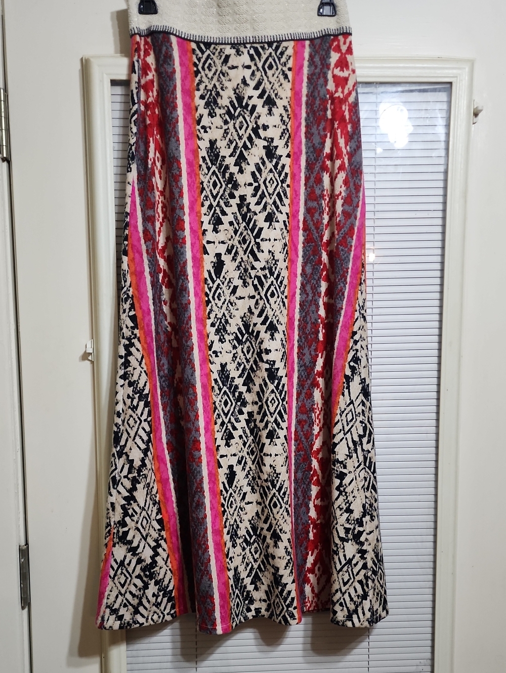 Bohemian A-Line Maxi Skirt in Black, Cream & Pink (Anthro)
